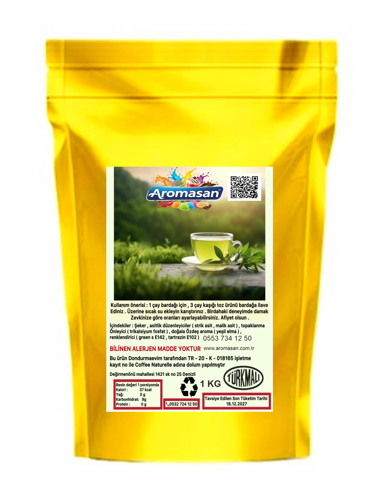 Yeşil Elma Aromalı İçececk Tozu oralet 1 kg