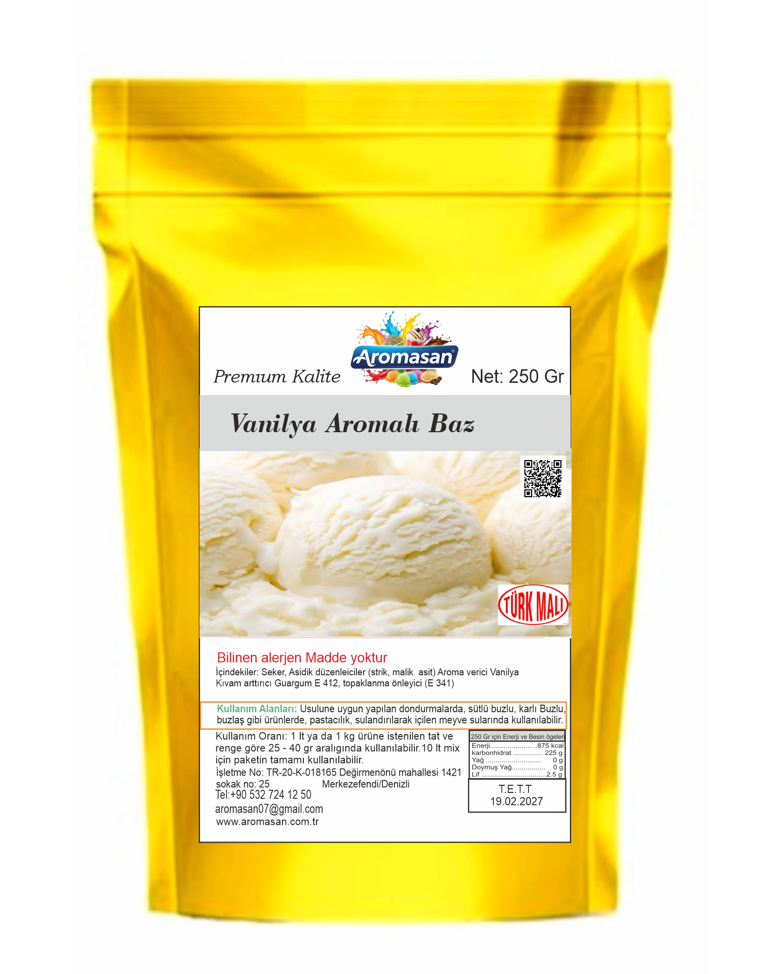 Vanilya Aromalı Dondurma Bazı 250 gr