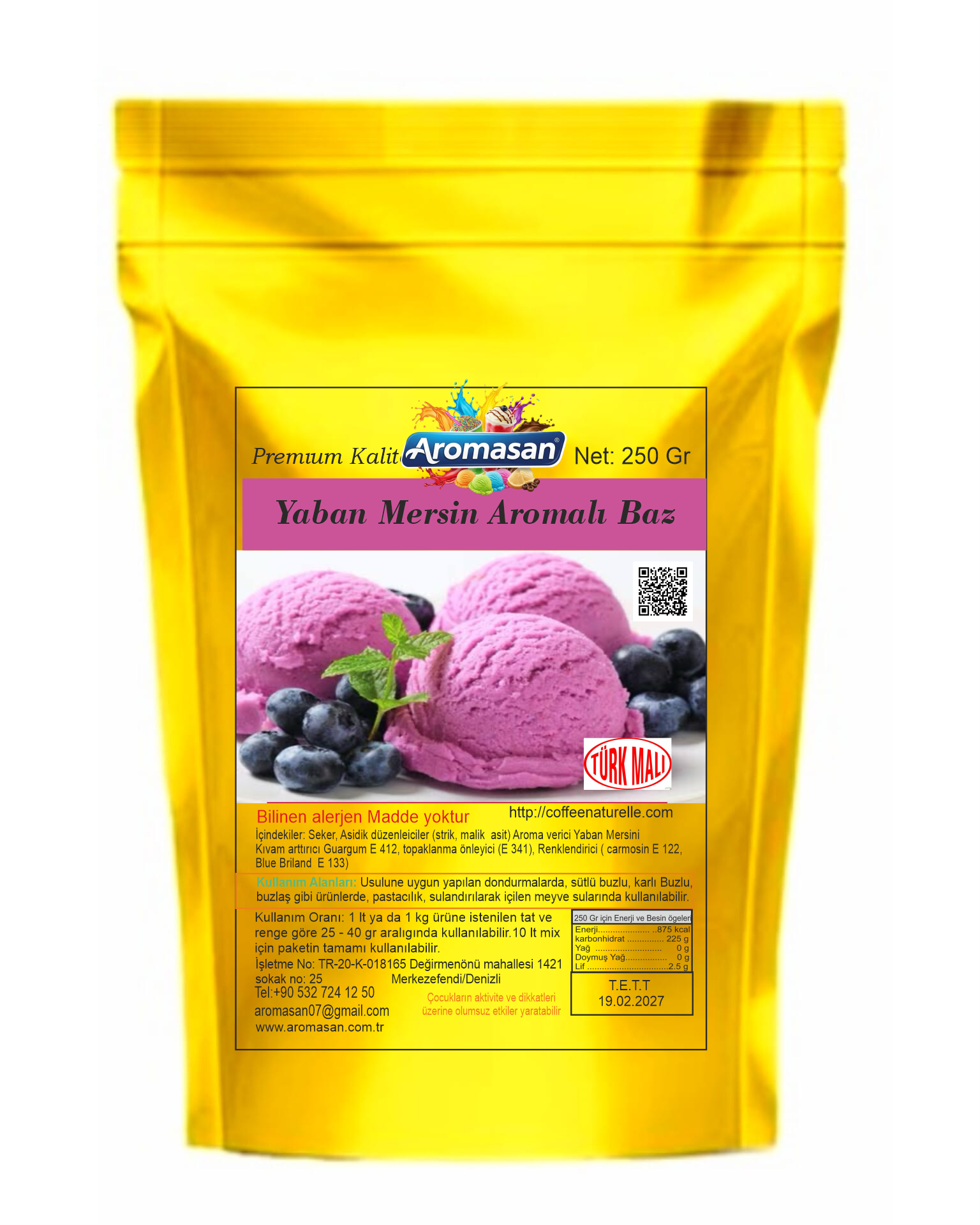 Yaban Mersini Aromalı Dondurma Bazı 250 gr