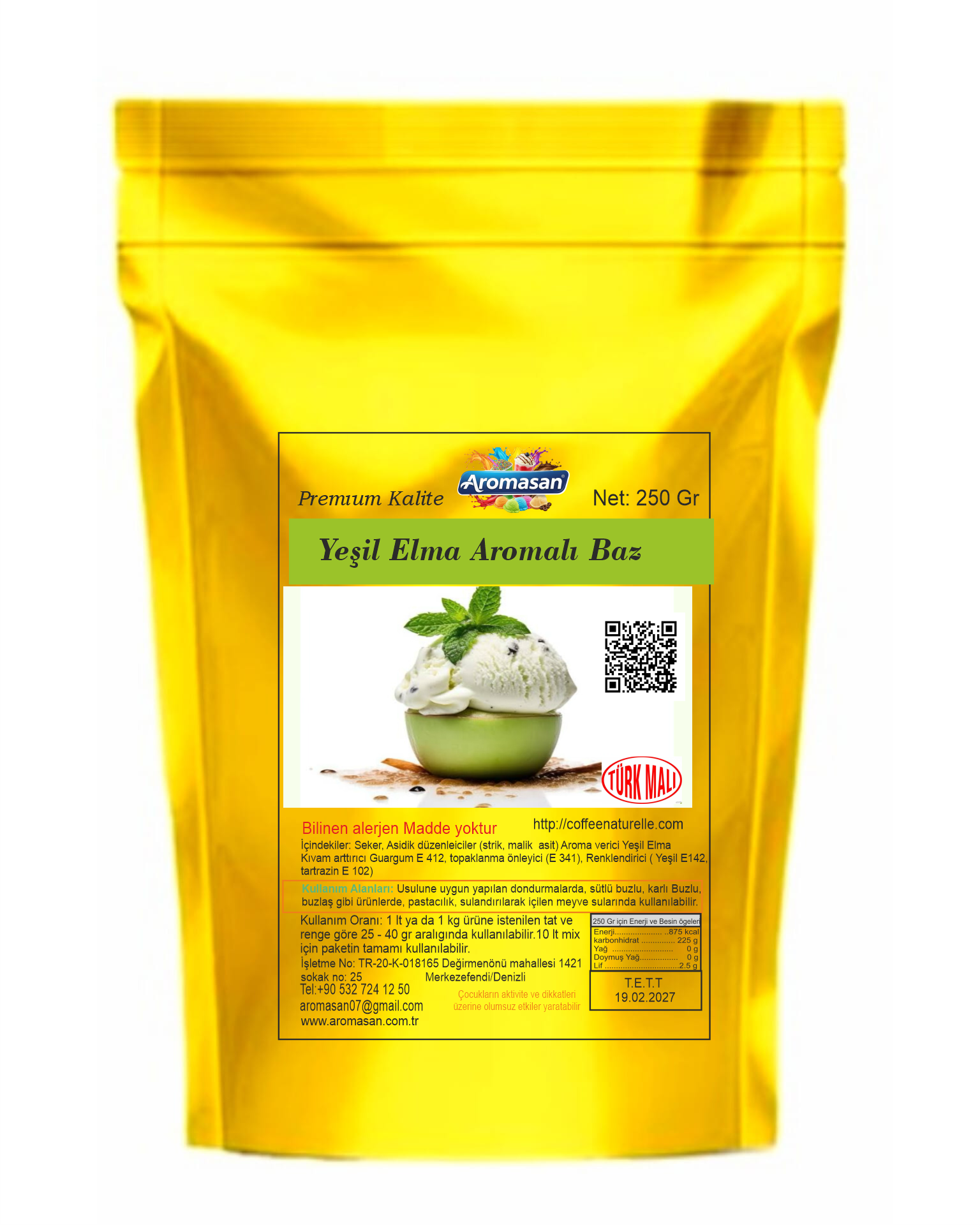 Yeşil Elma Aromalı Dondurma Bazı 250 gr