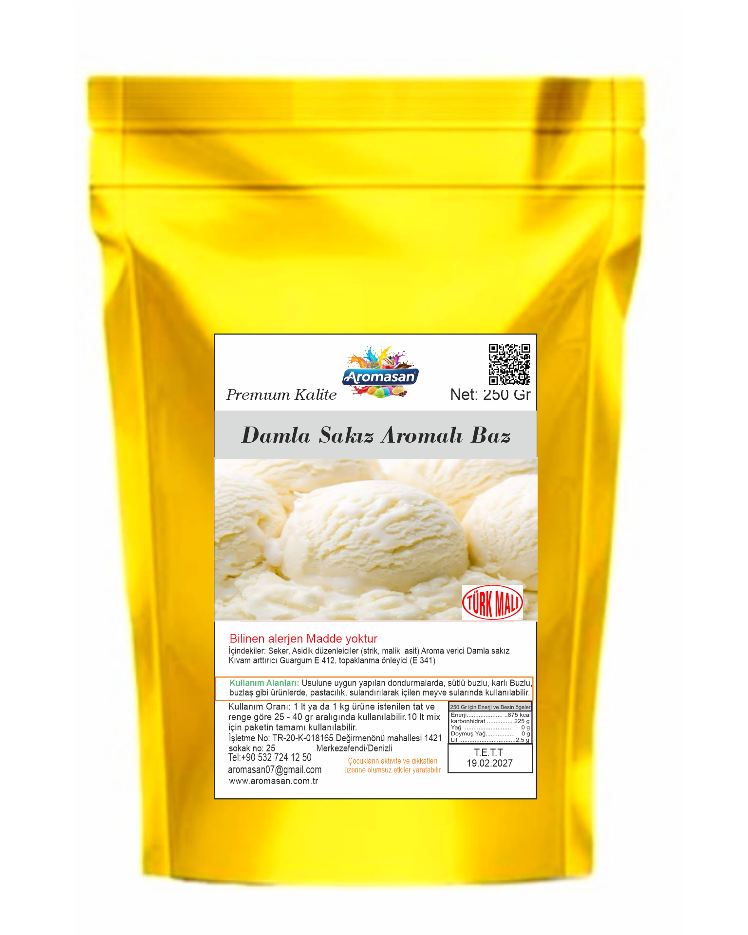 Damla Sakız Aromalı Dondurma Tozu (bazı) 250 gr