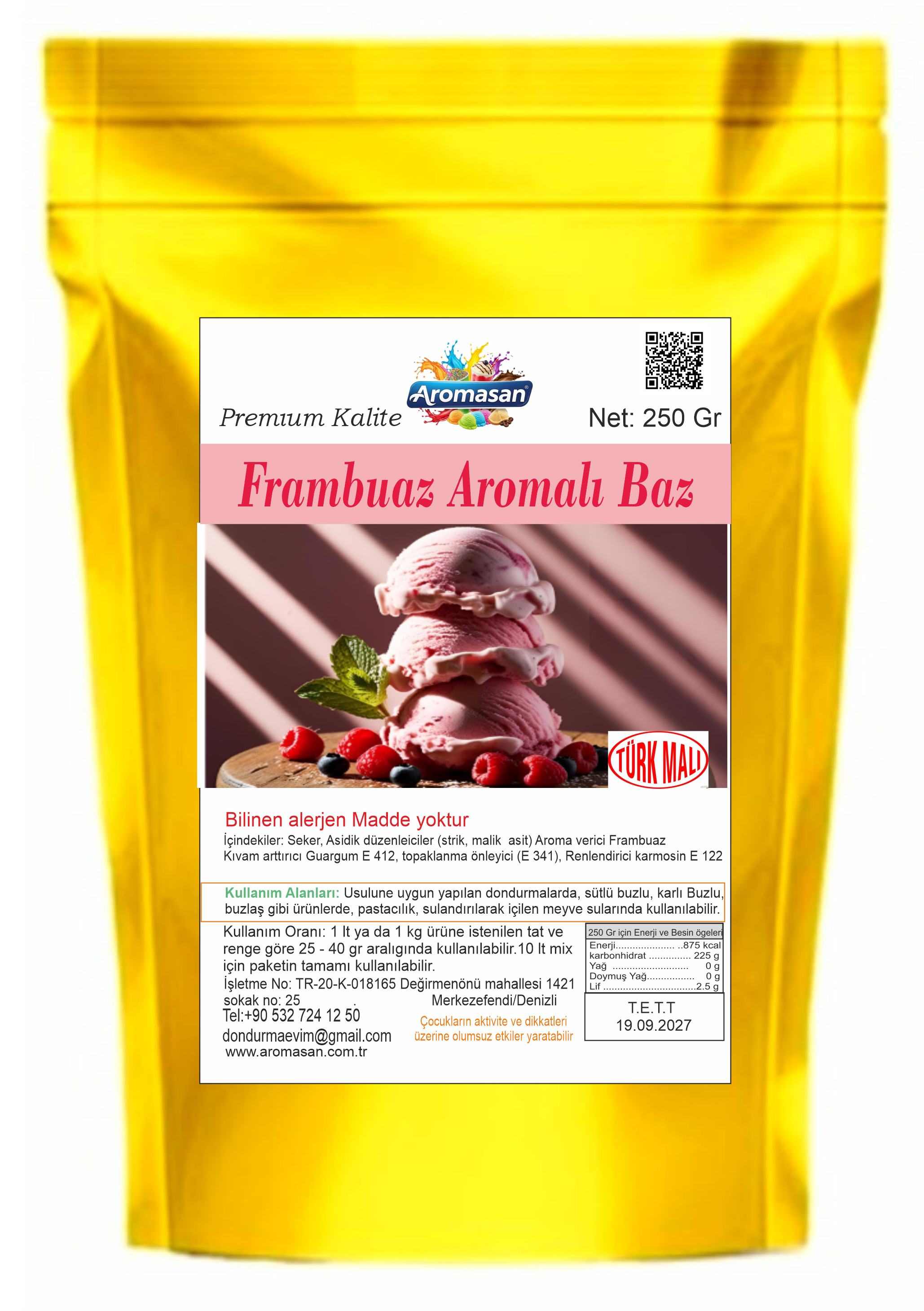 Frambuaz Aromalı Dondurma Tozu 250 gr