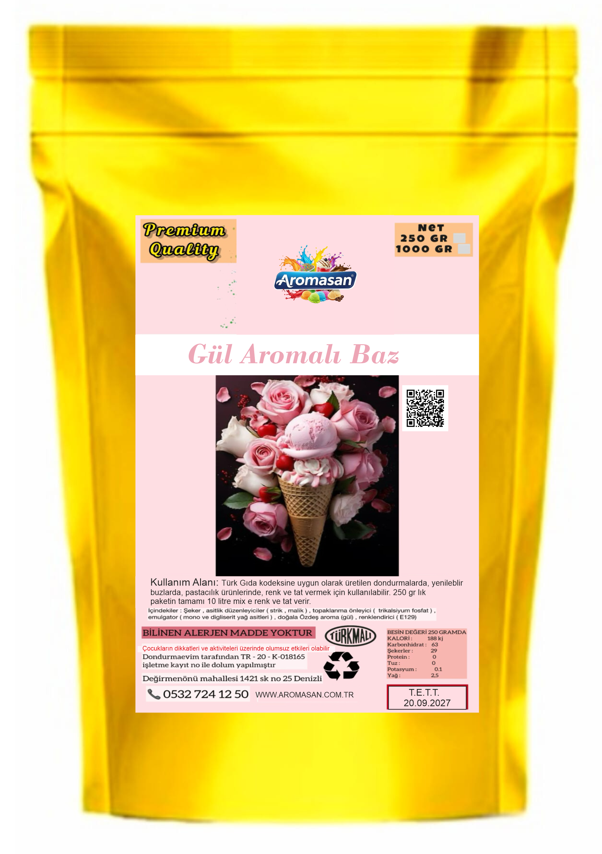 Gül Aromalı (Isparta Gülü) Dondurma Tozu 250 gr