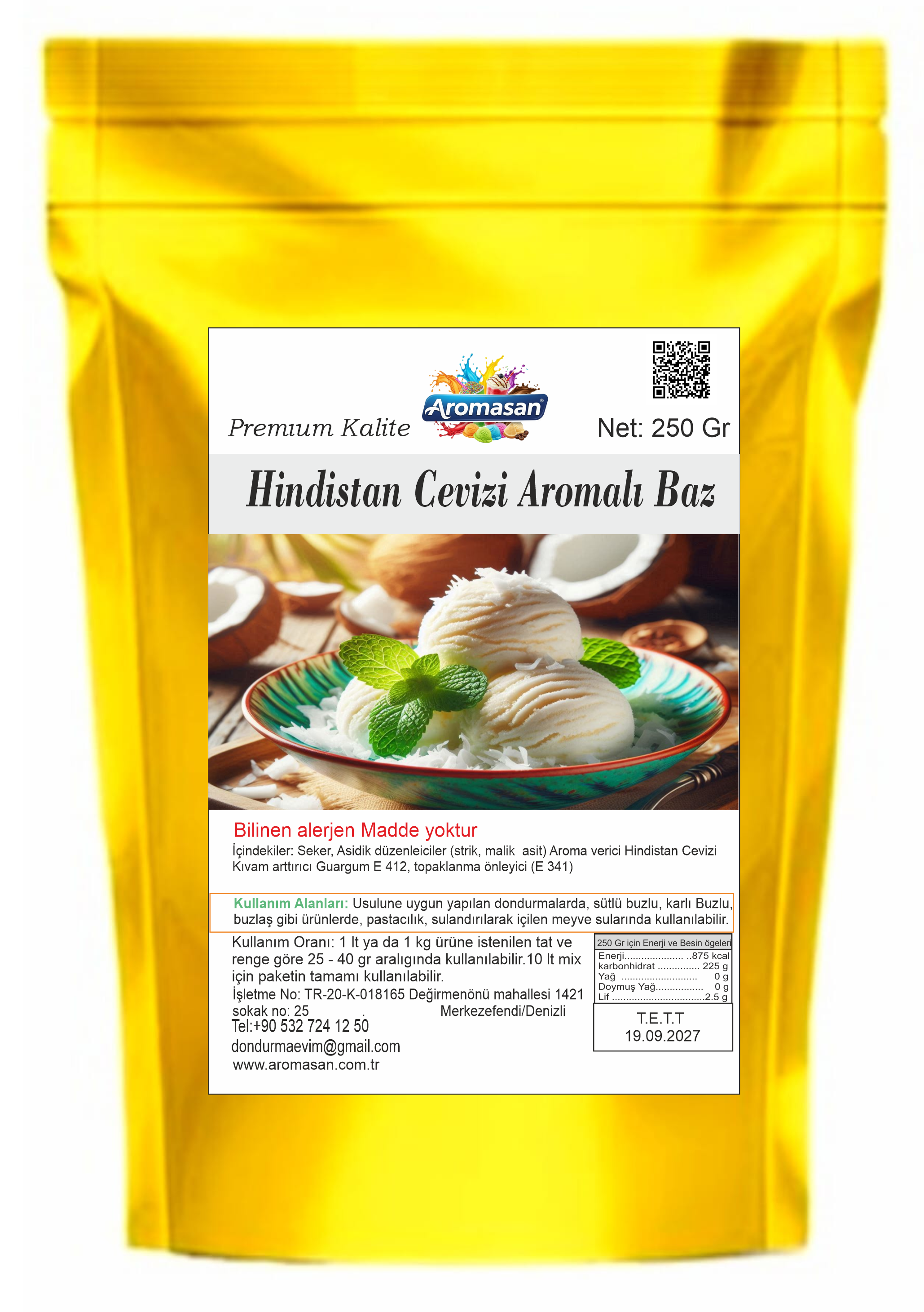 Hindistan Cevizi Aromalı Dondurma Tozu 250 gr