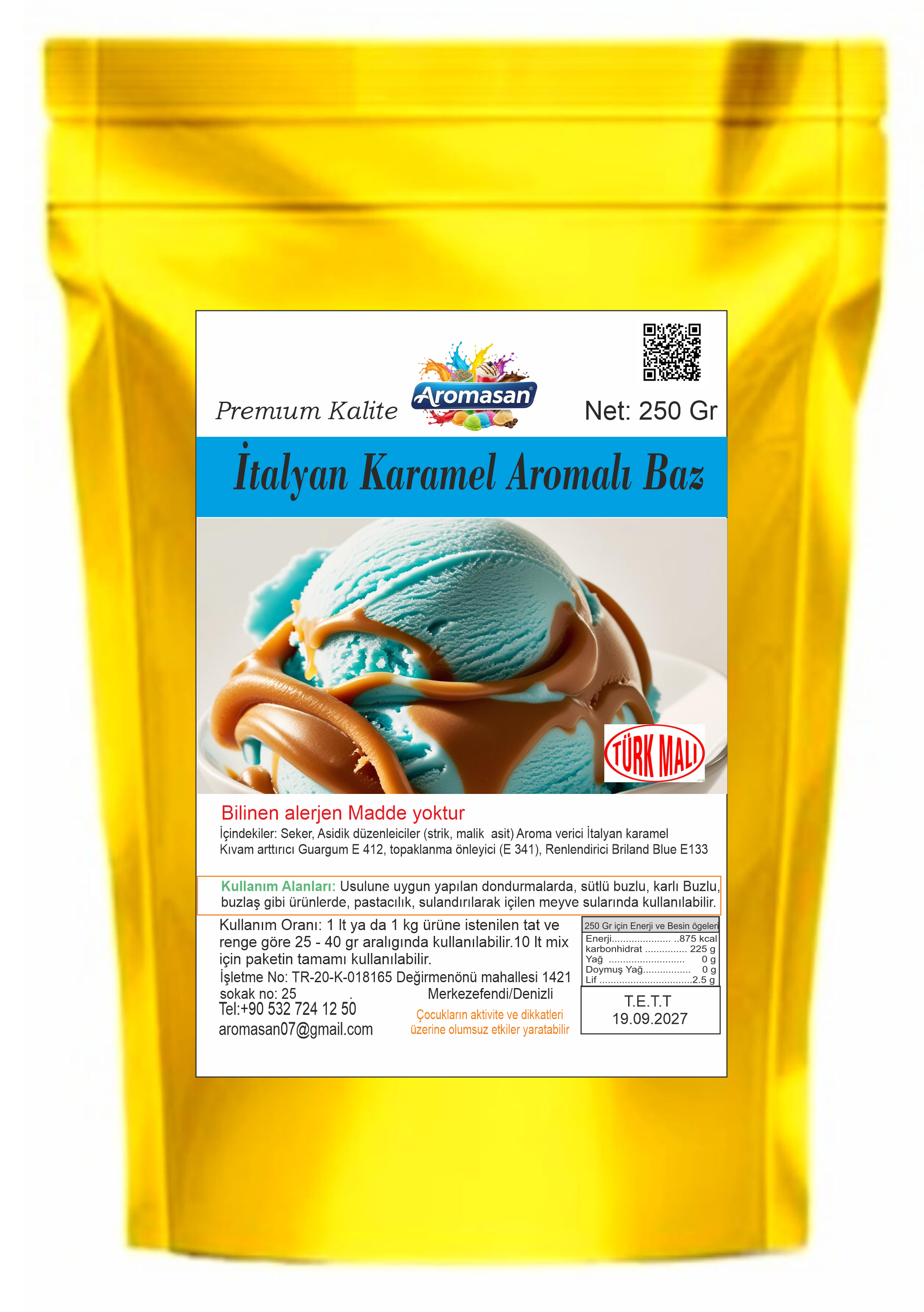 İtalyan Karamel Aromalı Dondurma Tozu 250 gr