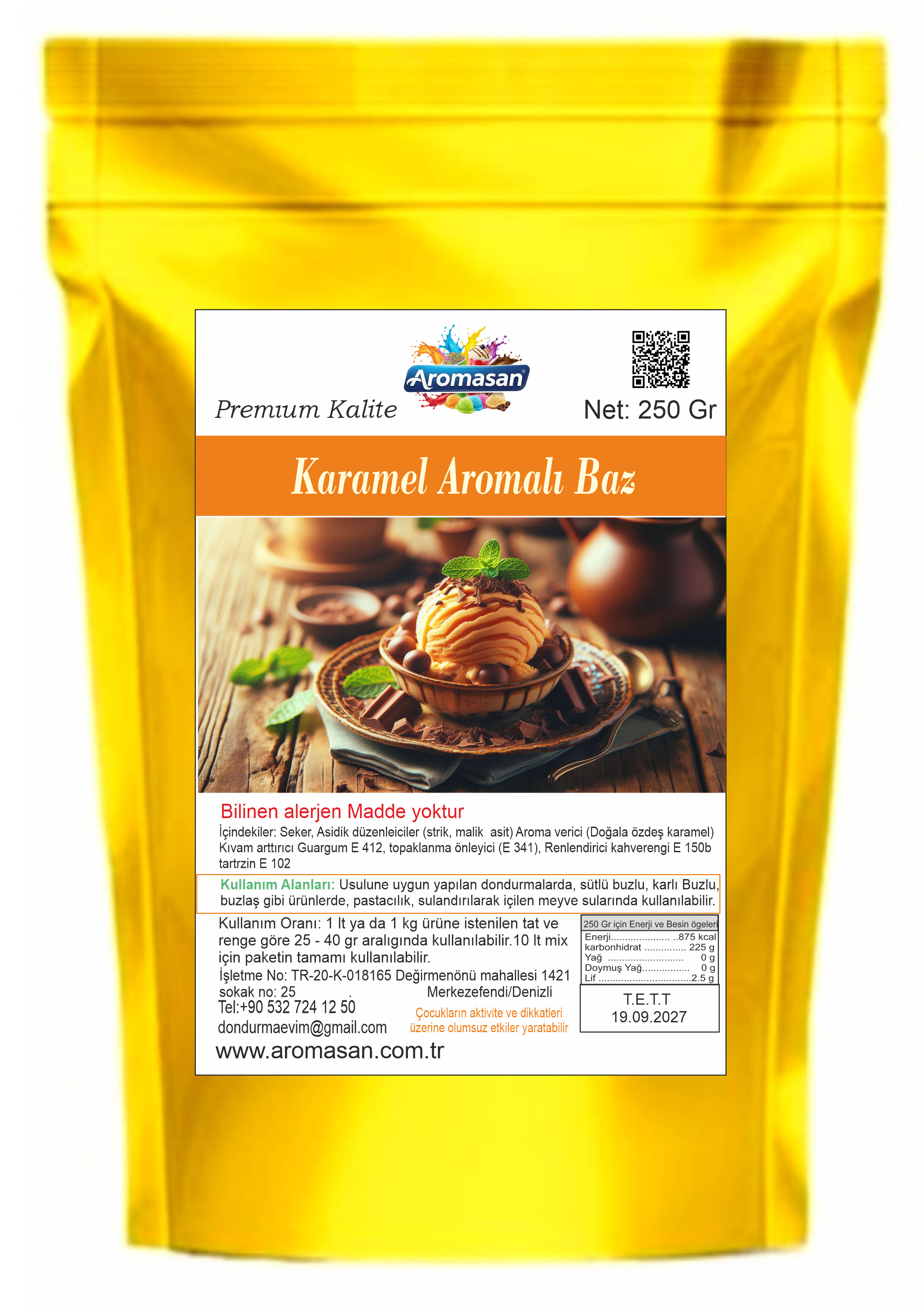 Karamel Aromalı Dondurma Bazı 250 gr