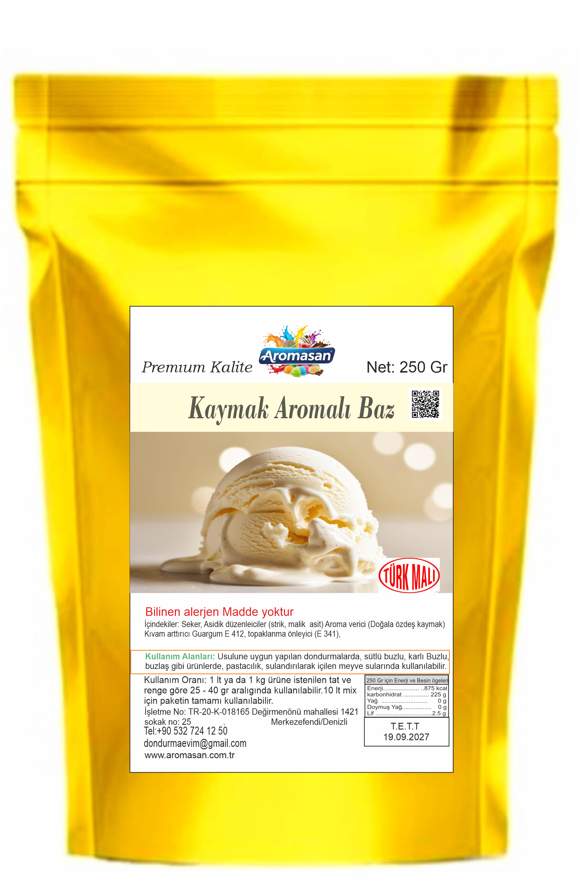 Kaymak Aromalı Dondurma Bazı 250 gr