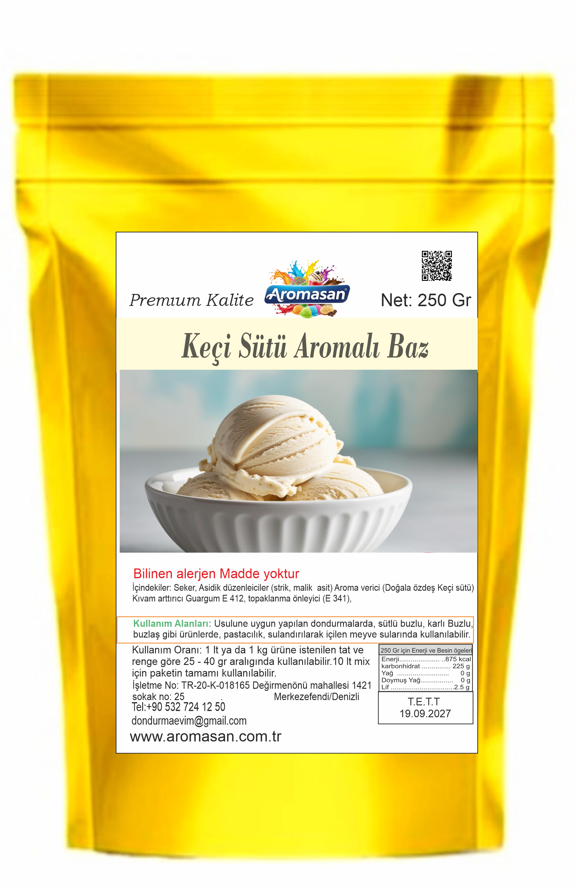 Keçi Sütü Aromalı Dondurma Bazı 250 gr