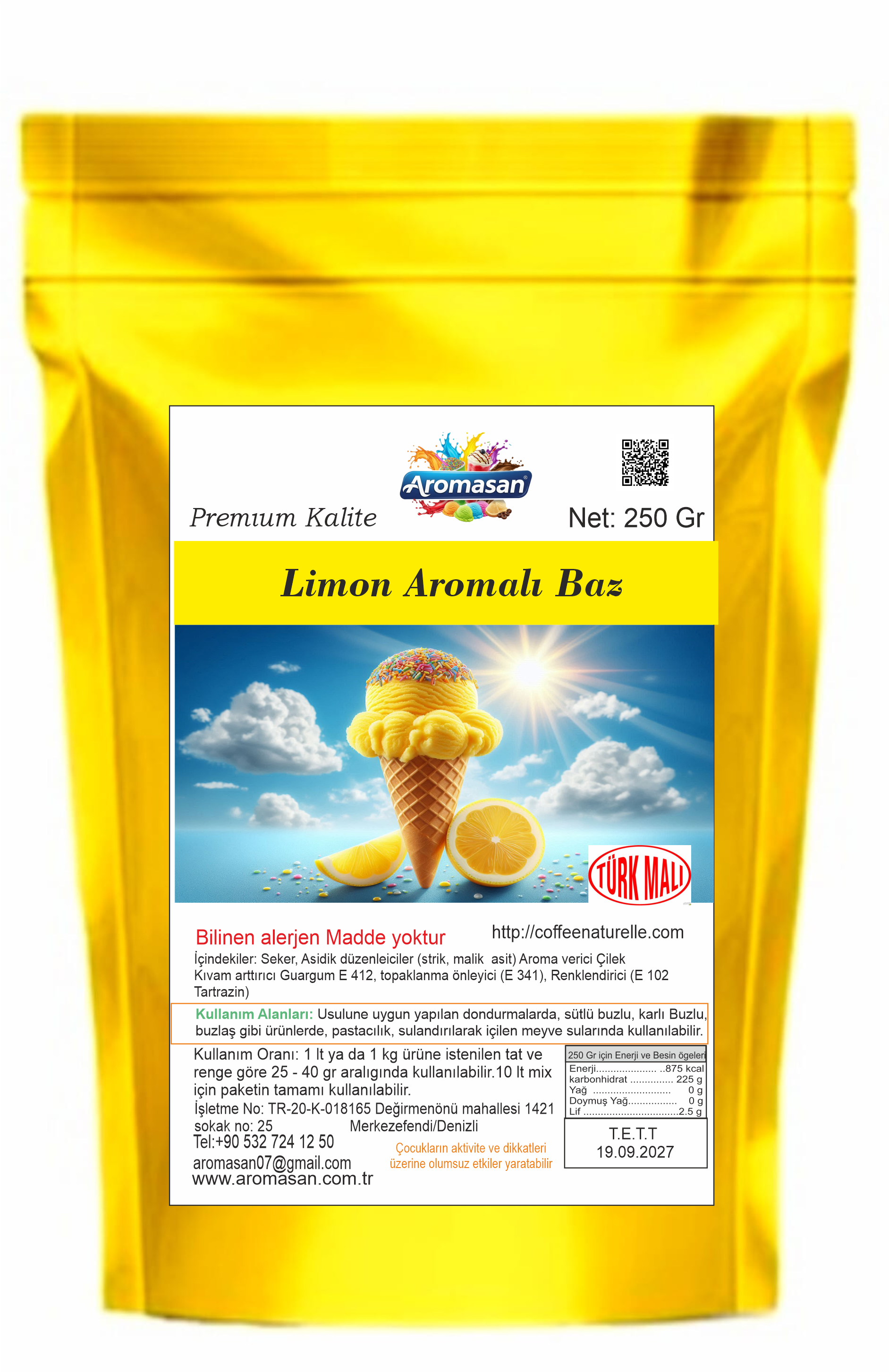 Limon Aromalı Dondurma Bazı 250 gr