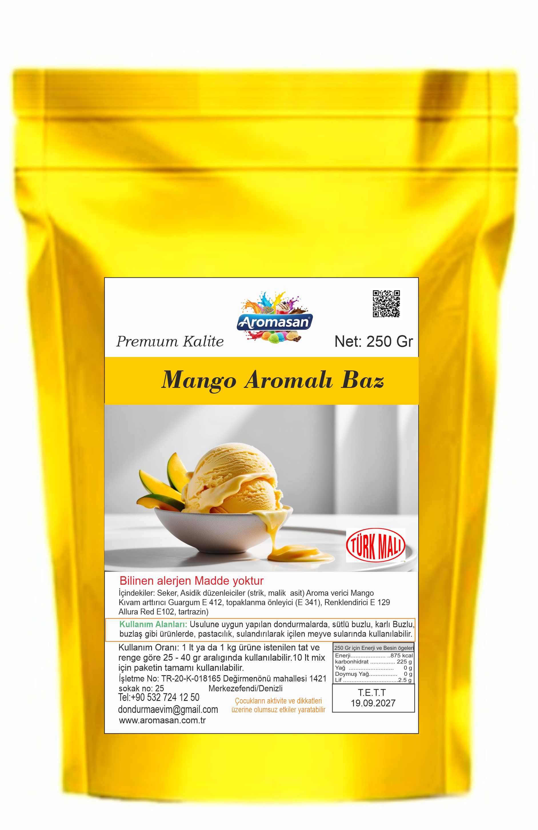 Mango Aromalı Dondurma Bazı 250 gr