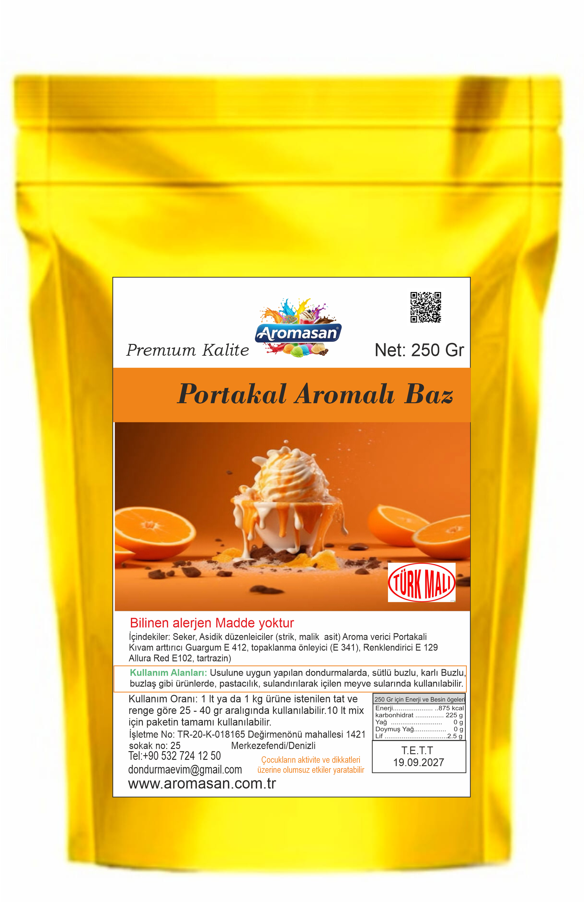 Portakal Aromalı Dondurma Bazı 250 gr