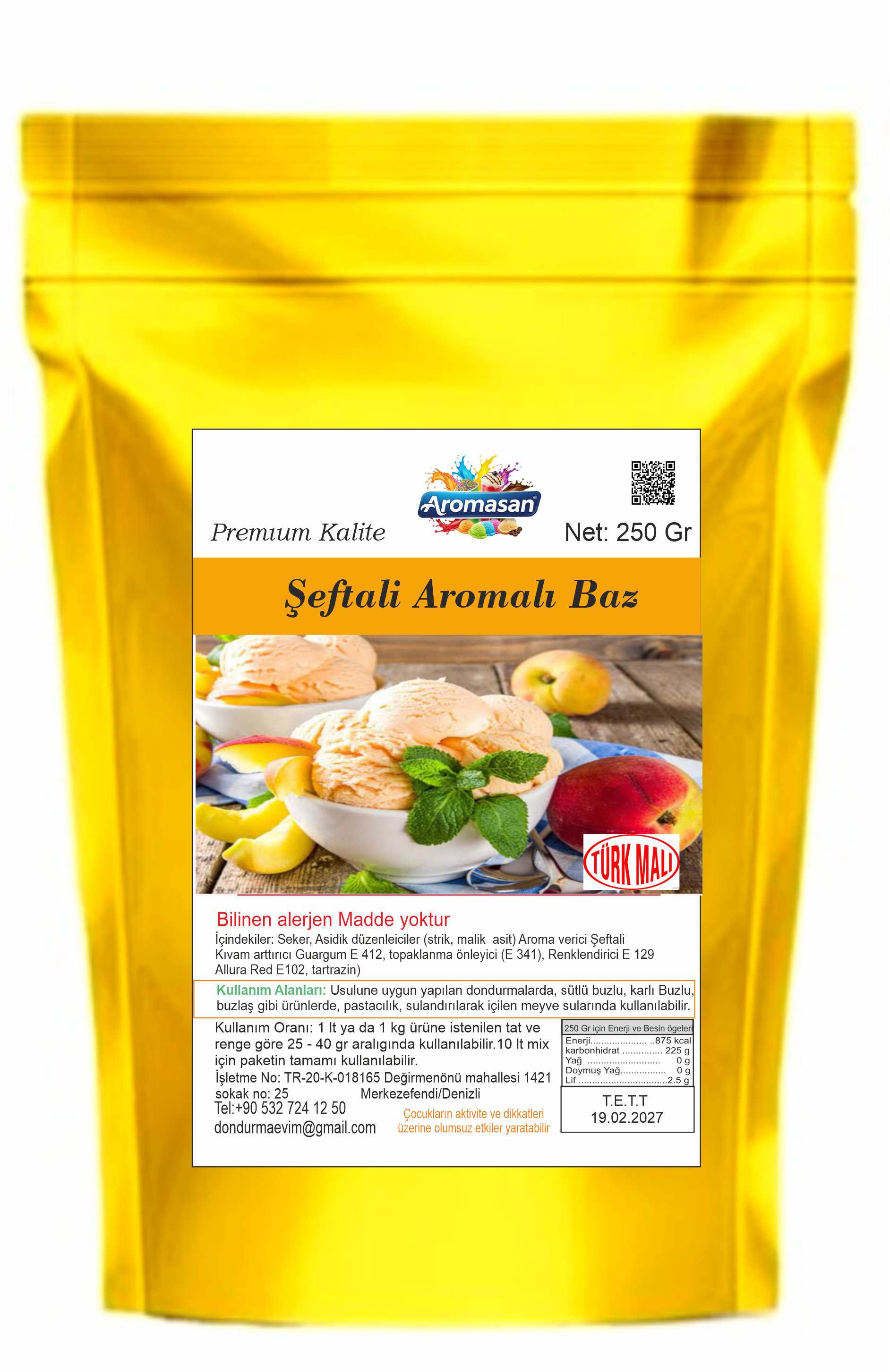 Şeftali Aromalı Dondurma Bazı 250 gr