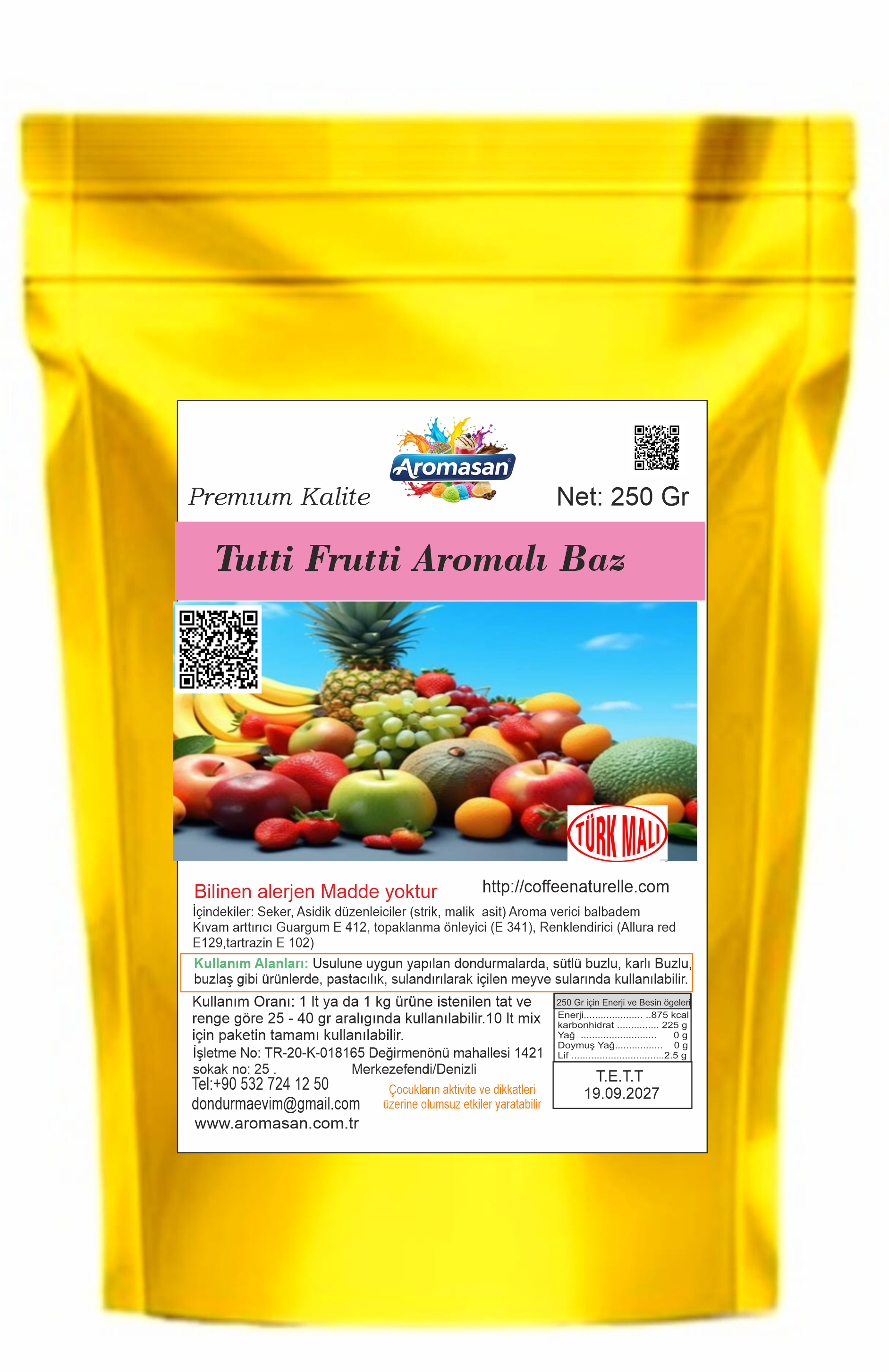 Tutti Aromalı Dondurma Bazı 250 gr