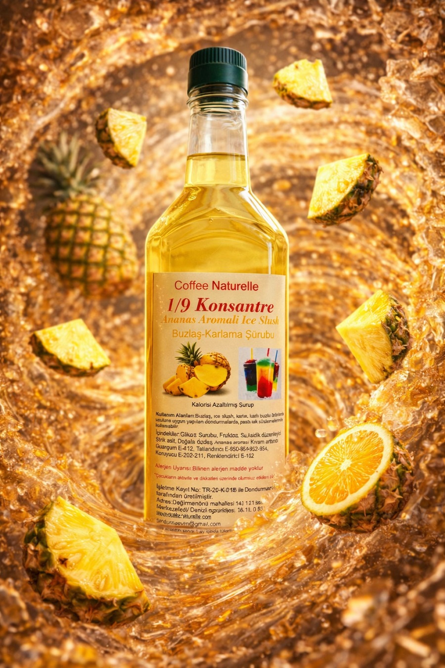 Ananas Aromalı Buzlaş Şurubu 1 Litre – 1’e 9 Konsantre