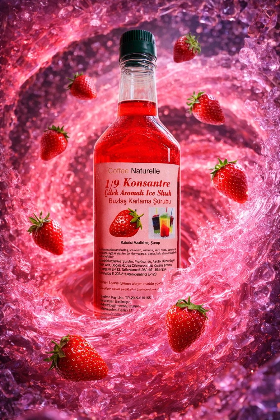 Çilek Aromalı Buzlaş Şurubu 1 Litre – 1’e 9 Konsantre