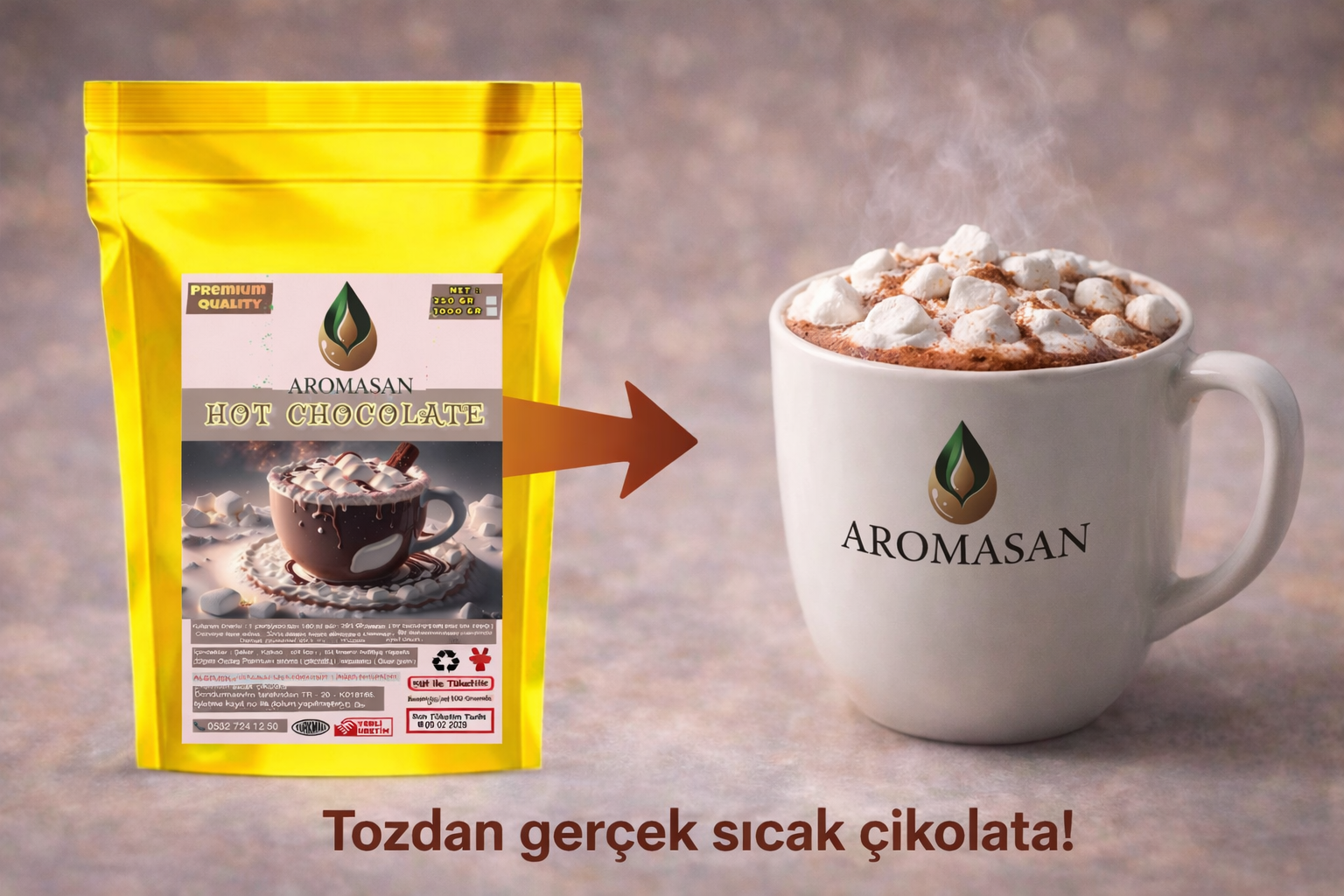 Aromasan Sıcak Çikolata Tozu (1 KG) – Tam Kıvamlı ve Yoğun Lezzet