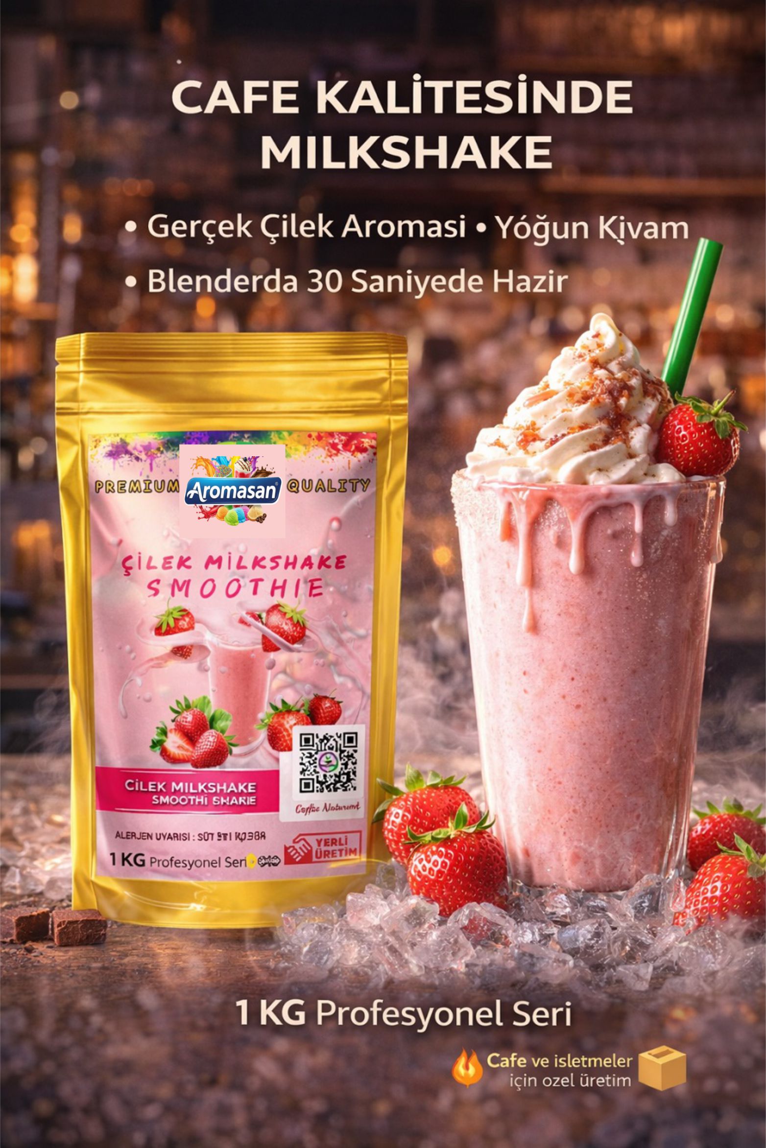 Çilek Milkshake Smootie Tozu 1 kg ürün görseli