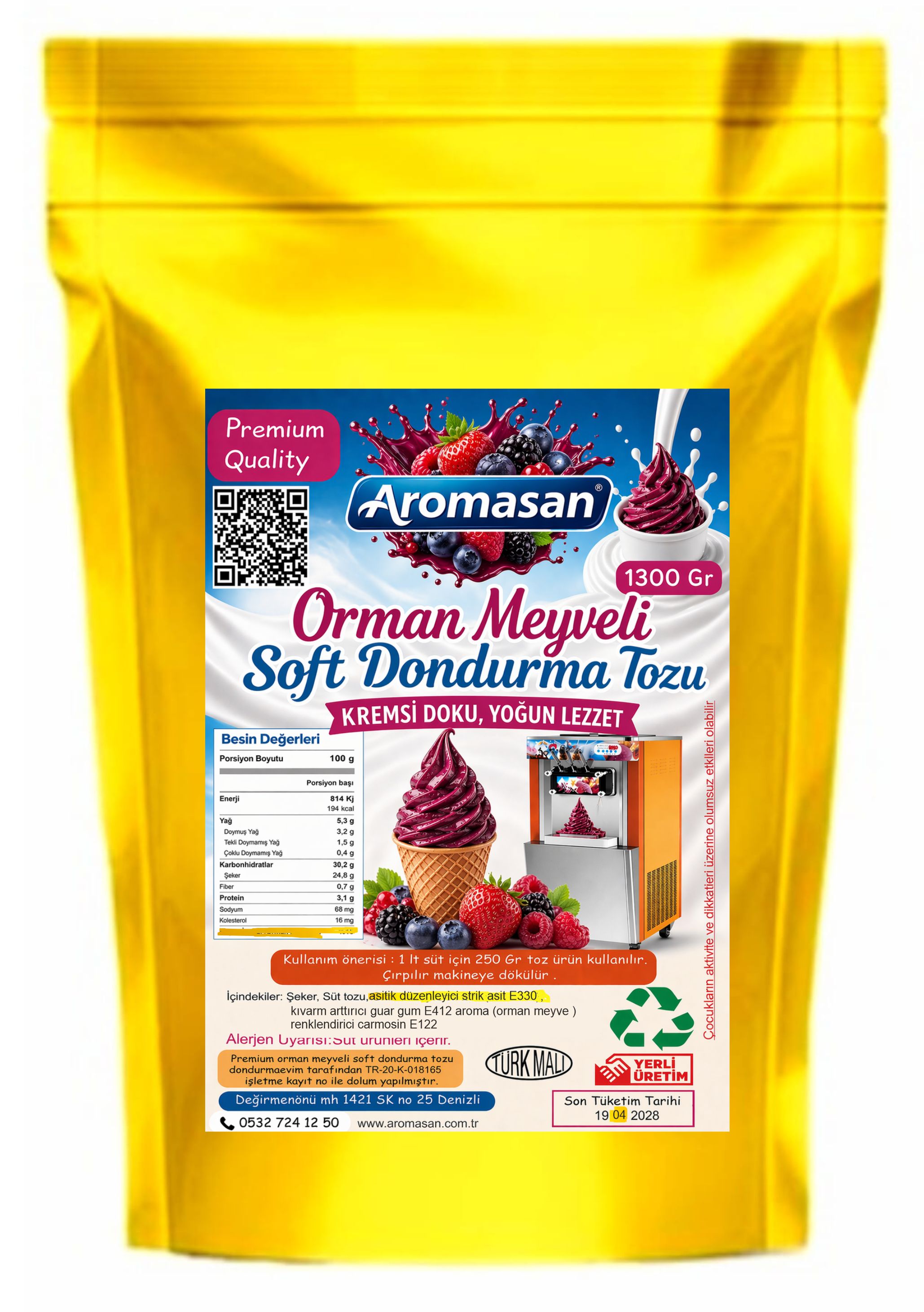 Orman Meyveli Soft Dondurma Tozu 1300 gr  – Doğal Meyve Karışımı ürün görseli
