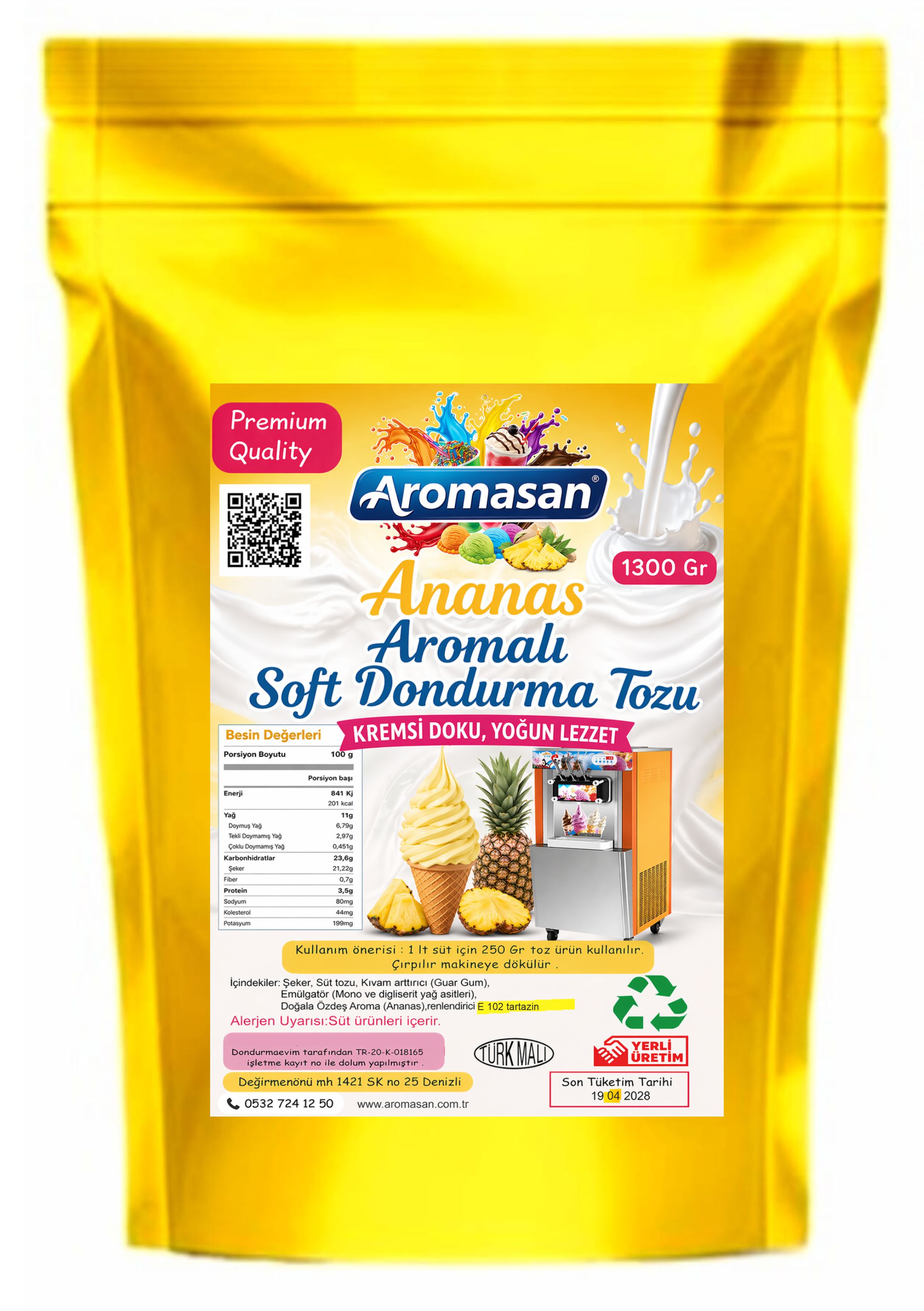 Ananas Aromalı Soft Dondurma Tozu 1300 gr – Taze ve Tropikal Tat ürün görseli