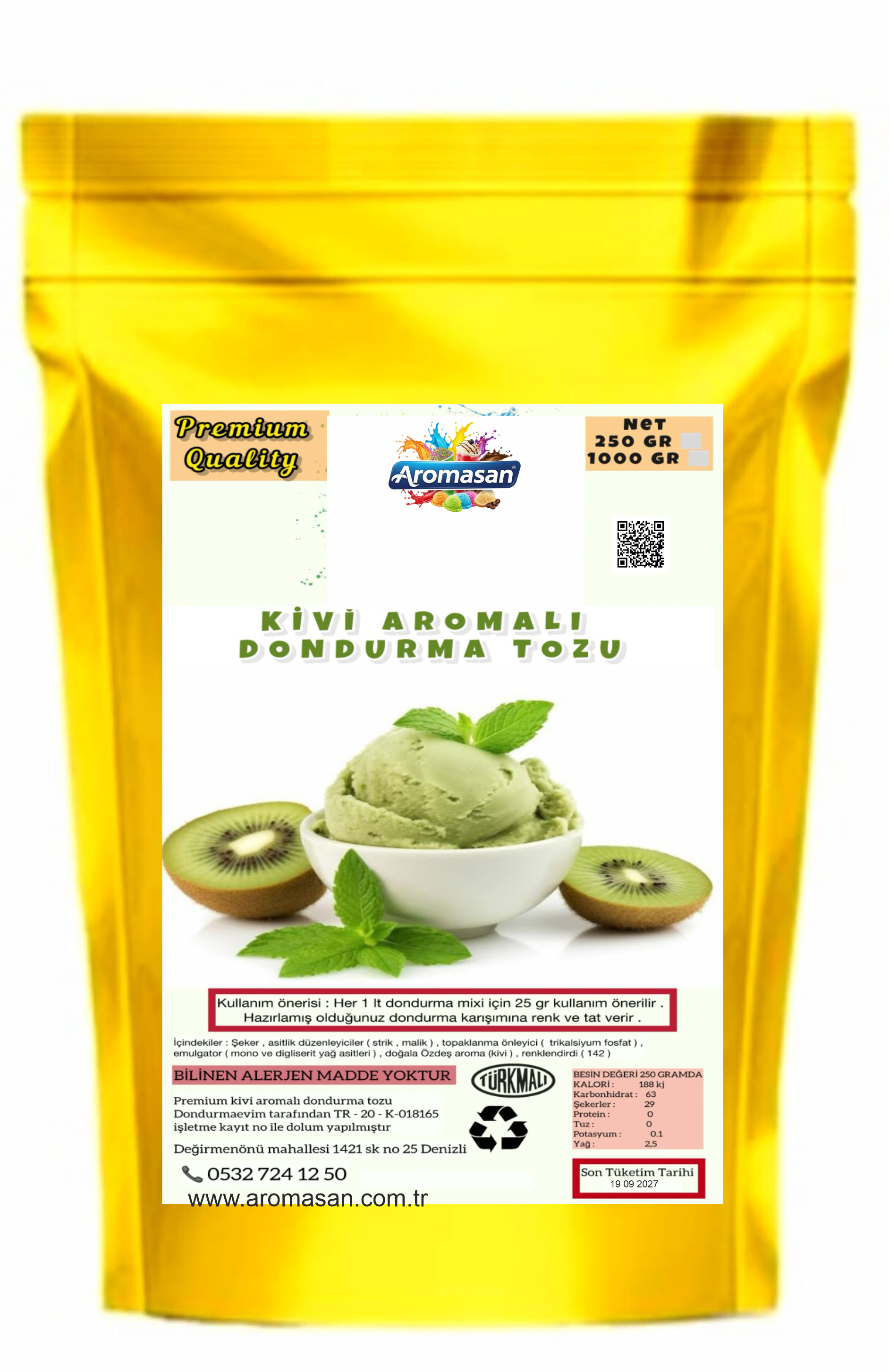 Eiscremebasis mit Kiwi-Geschmack 250 gr ürün görseli