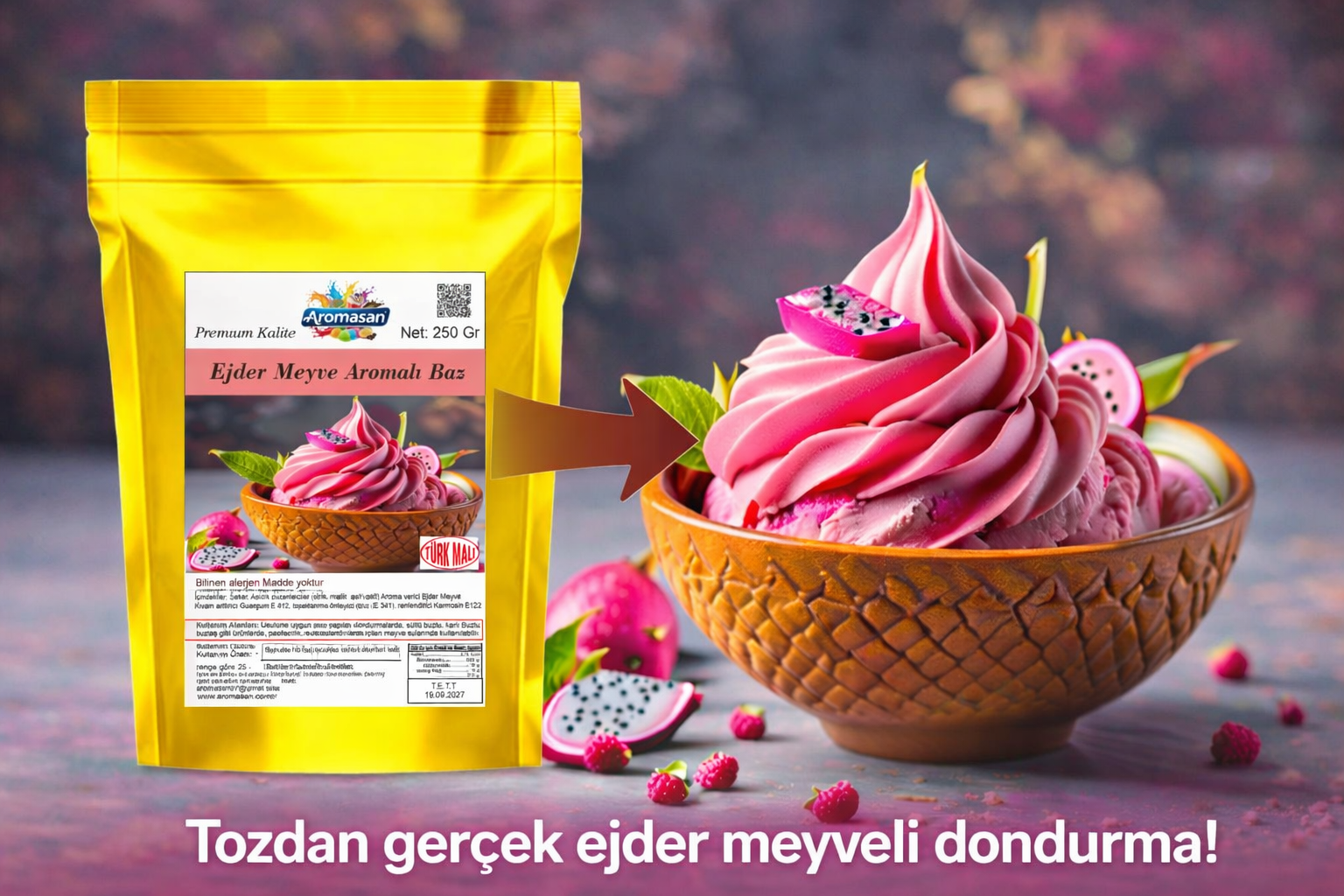 Ejder Meyvesi (Pitaya) Aromalı Dondurma ve Sorbe Bazı (250 gr) ürün görseli