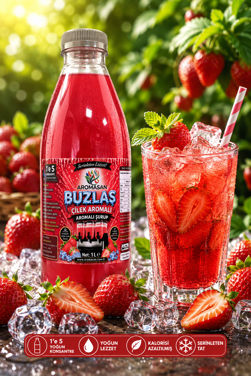 Karpuz Çilek Aromalı Buzlaş-slush Şurup 1 e 5 konsatre 1 lt ürün görseli