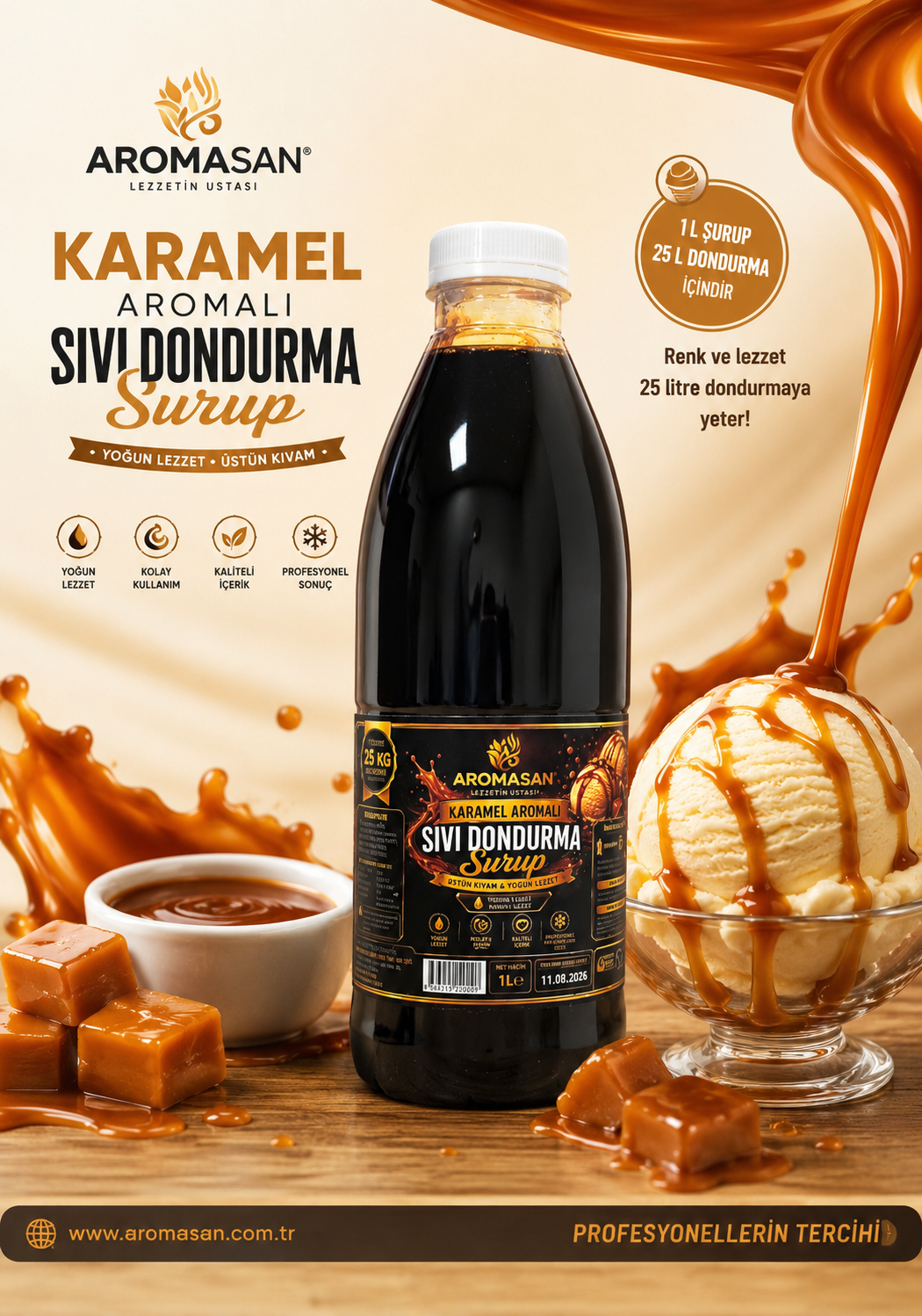 Karamel Aromalı Dondurma ve Pastacılık Şurubu 1 lt ürün görseli