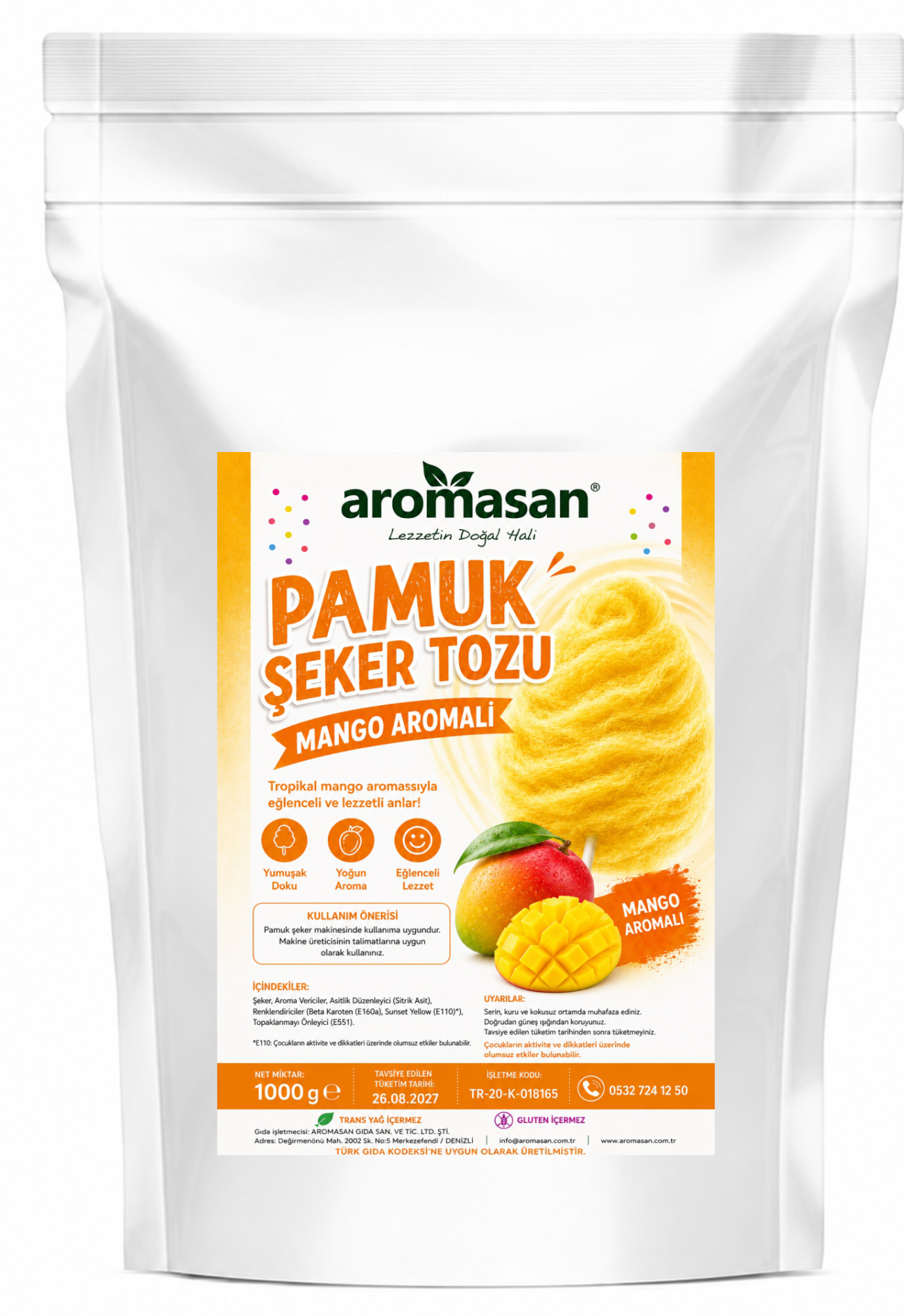 Mango Aromalı Pamuk Şeker Toz 1 kg ürün görseli