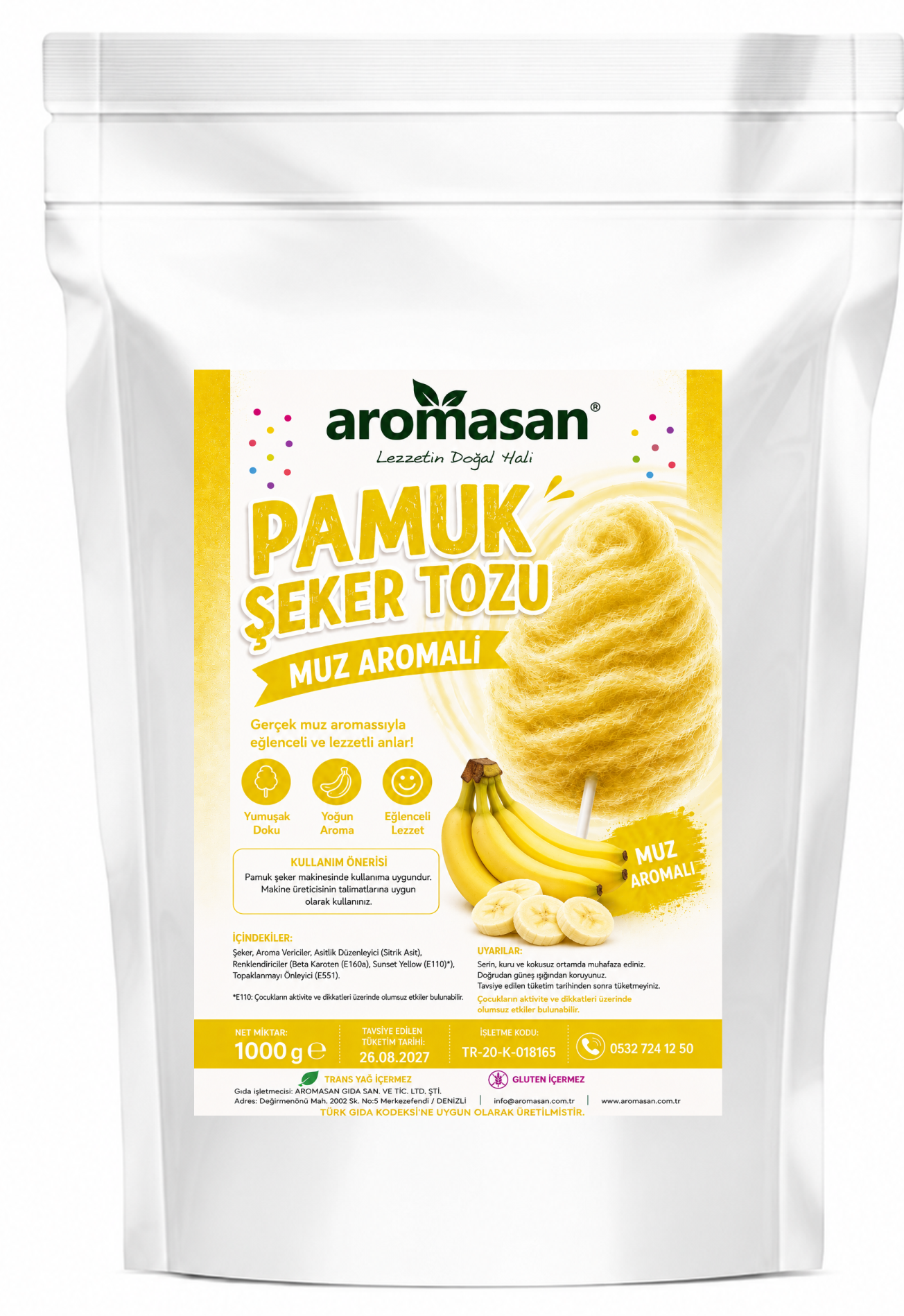 Muz Aromalı Pamuk Şeker toz 1 kg ürün görseli
