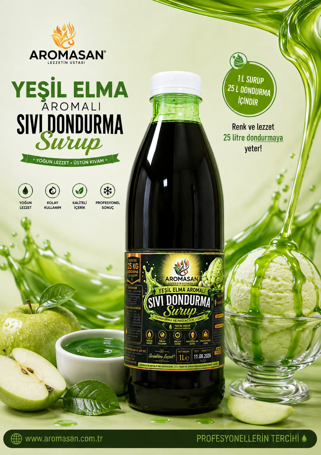 Yeşil Elma Aromalı Sıvı Dondurma Şurubu 1 1t ürün görseli