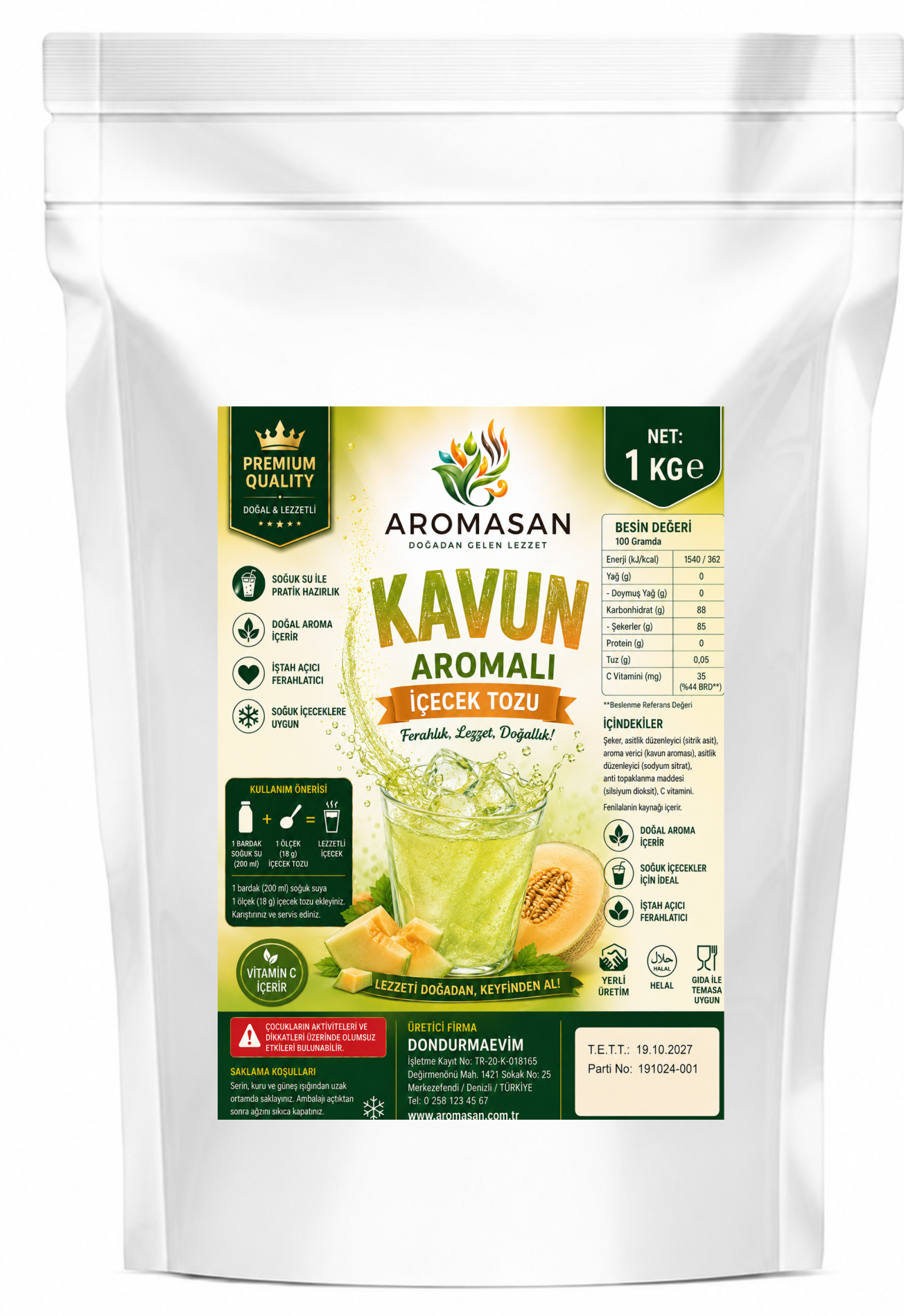Getränkepulver mit Melonengeschmack 1 kg ürün görseli