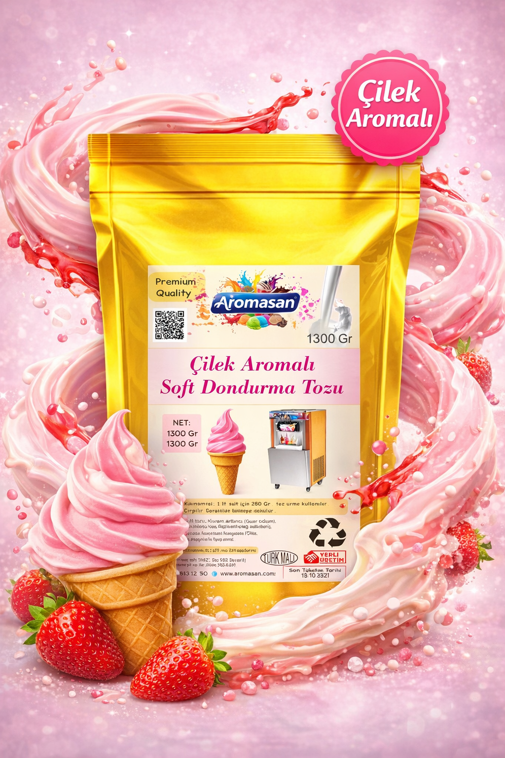 Soft Dondurma Tozu 1300 gr – Çilek Aromalı